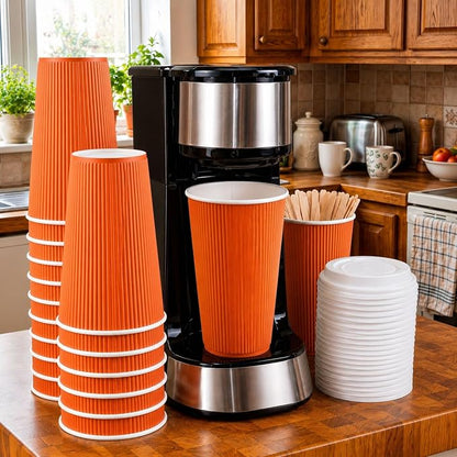 Restaurantware 16 Ounce Ripple Wall Disposable Coffee Cups, 500 Insulated - Image 3