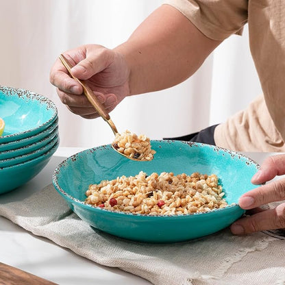 Farmhouse Melamine Pasta Bowls Set of 6, 42 OZ Shallow Individual Bowl - Image 4