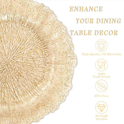 U-QE 60PCS Gold Plates for Party - Gold Plastic Plate Disposable&Reusable - Gold Glitter Heavy Duty Plastic Plates for Party&Wedding Including 30 Dinner 10" & 30 Dessert Plate 7"