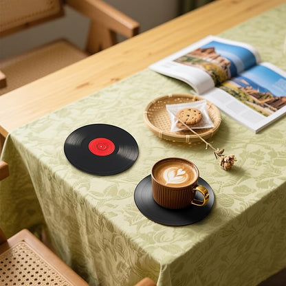 Record Coasters Leather Round Drink Coasters 6 Pcs Set with Holderor for Cup Drink Coffee Table Bar Home Decor