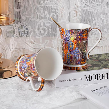 KAMMAK Bone China Coffee Mugs, 9.4oz Floral Tea Cups - Image 4