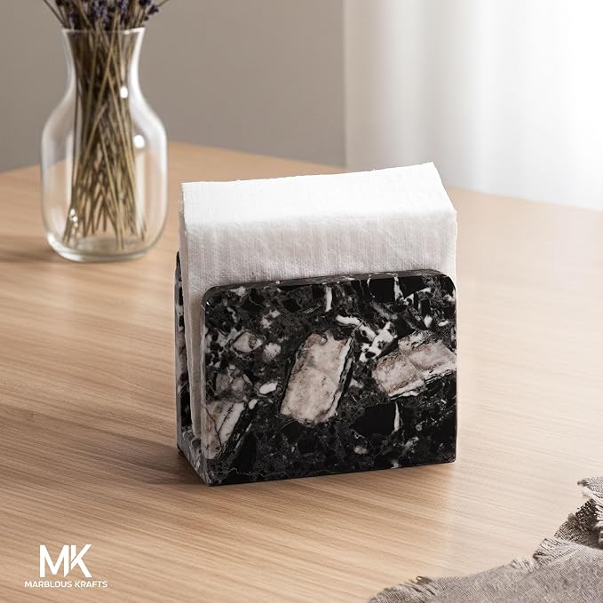 Marble Mini Napkin Holder 3" x 4" Inch Black Zebra Cocktail Napkins, Coffee Bars - Image 2