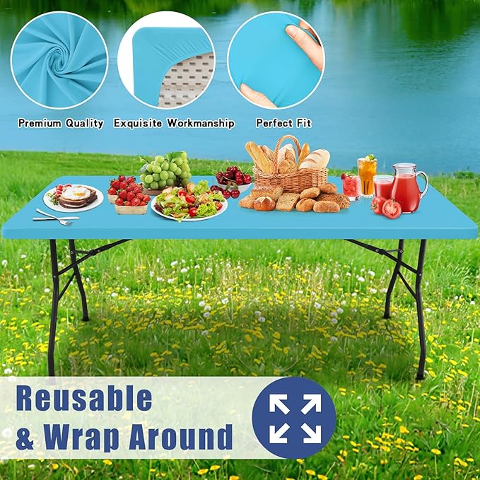 Spandex 5 Foot Rectangle Table Cloth 2 Pack, Elastic Fitted Tablecloths for Picnic, Stretch Washable Patio Table Cover for Outdoor, Camping, Banquet and Parties (Blue Mist, 30"x60")