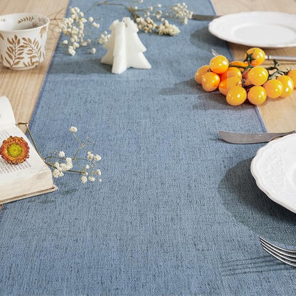 Cotton Linen Table Runner, 13x60 Inch, Dusty Blue - Image 2