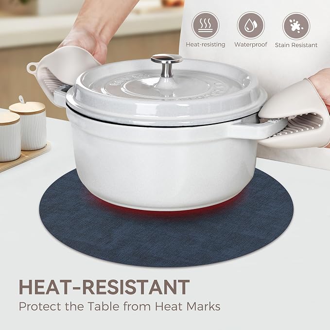 13" Round Placemats Set of 8, Reversible Faux Leather Heat Resistant Table Mats - Image 3