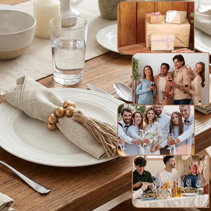 6 Pieces Wooden Bead Napkin Rings, Wooden Bead Easter Farmhouse Napkin Rings - Image 3