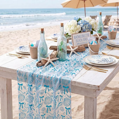 4 Pcs Coastal Table Runners 29 x 70 Inch Blue Bow Starfish Table Runner Last - Image 5