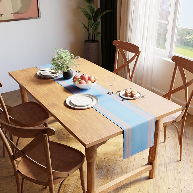Encasa XO Table Runner, Yarn Dyed Ribbed Cotton 13"x72" | Ladder Blue, 12-Ply - Image 2