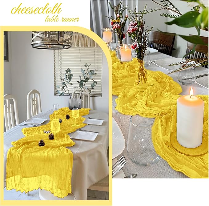 6 Pack Lemon Yellow Cheesecloth Table Runner 20 x 120 Inch Gauze Table Runner - Image 4
