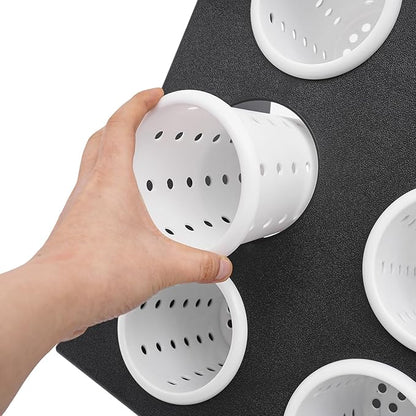 6-Compartment Utensil Holder - Black & White Restaurant Cutlery Organizer with Removable Liners, 22 lbs Capacity, for Kitchen Counter, Bars, Coffee Shops, Restaurants, & Hotels