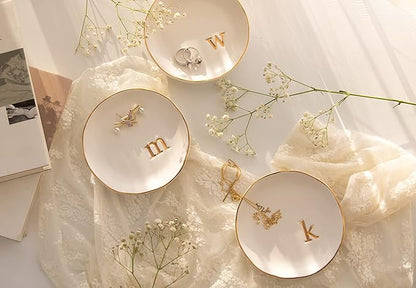 COLLECTIVE HOME - Ceramic Jewelry Tray, Decorative Trinket Dish for Rings Earrings Necklaces Bracelet Watch Keys, Birthday Mother's Day Christmas Gift for Women, 4.75", Glossy (y)