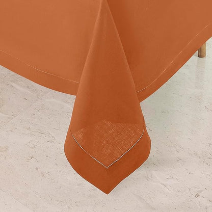 D'Moksha Homes Rust Linen Tablecloth for Rectangle Tables 60 x 102 Inch - Classic Hemstitch 100% Pure Linen Rust Table Cloth - Machine Washable Dining Tablecloth for Spring, Easter