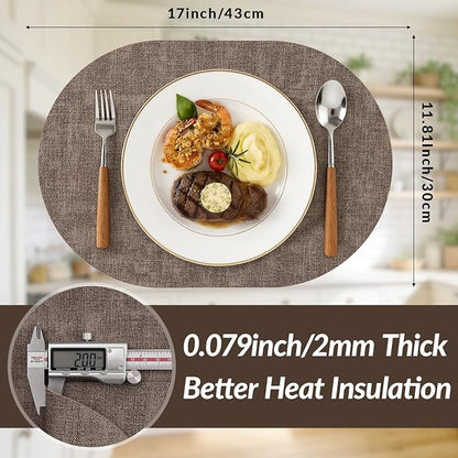 Placemats Set of 4, 11.8 x 17 Inch, Dark Brown | Heat Resistant Oval Faux - Image 3
