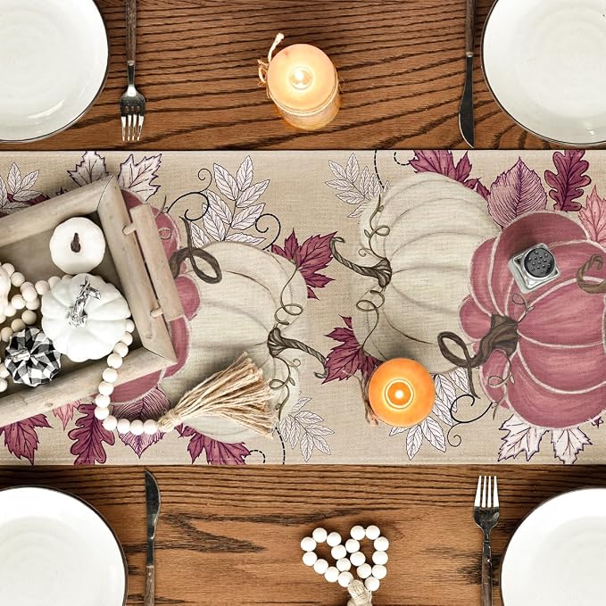 Artoid Mode 210 GSM Fall Table Runner 13x72 Inch Home Party Decor | Pink - Image 4