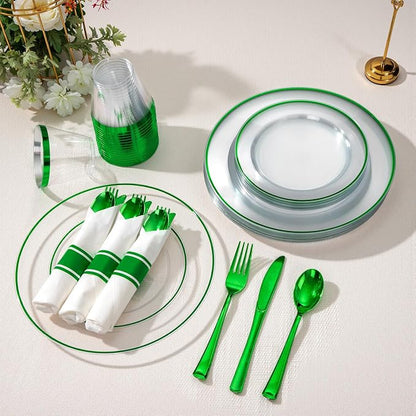 SUT 175 Pcs Green and Clear Plastic Dinnerware Set - Image 5