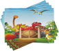 Ambesonne Dino Place Mats Set of 4, Cartoon Style Dinosaurs in a Dino Park Jungle Trees Wildlife Habitat Illustration, Washable Fabric Placemats for Dining Table, Standard Size, Rust Blue