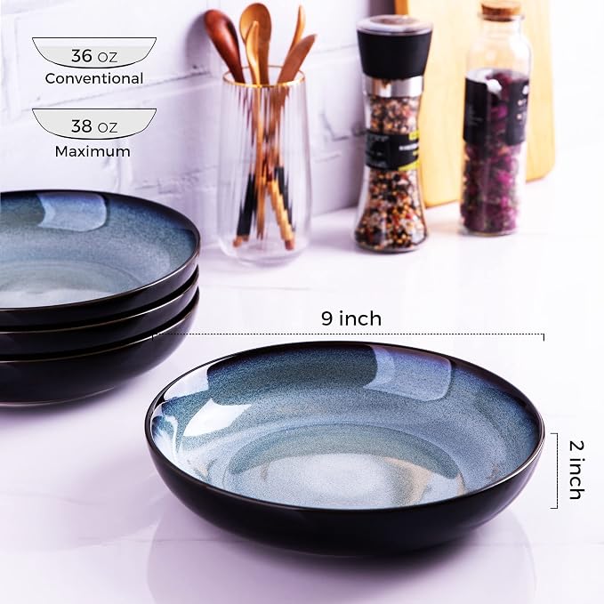LERATIO 9.0" Ceramic Pasta Bowls Set of 6, 38oz Large Stoneware Bowls Set | - Image 2