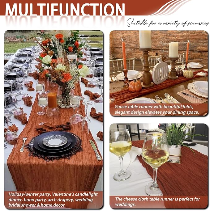 8 Pack Terracotta Cheesecloth Table Runner 17x108 inch Boho Gauze Cheese Cloth - Image 7