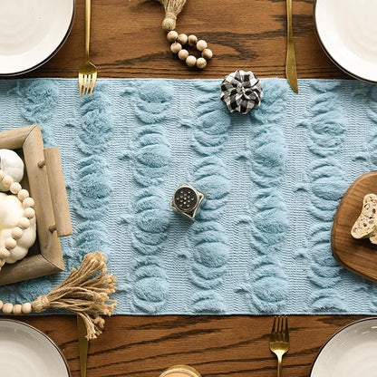 Artoid Mode Blue Soft Faux Fur Pumpkins Fall Table Runner 13x72 Inch | Seasonal - Image 2
