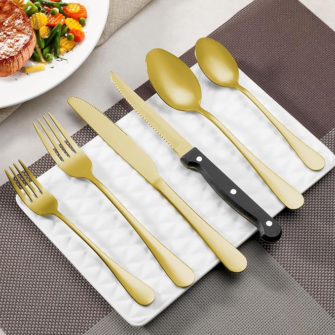 Gold Steak Knives Set of 8, Sharp Triple Rivet Steak Knife, High-Carbon - Image 6