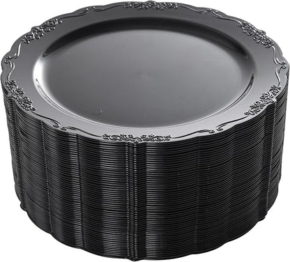 DaYammi 60PCS Black Plastic Plates, Heavy Duty Black Disposable Plates Premium 7.5 inch Dessert Cake Salad Appetizer Plate Hard Plastic Plate Disposable for Party Wedding