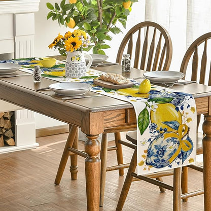 Artoid Mode Chinoiserie Lemon Bow Flowers 210 GSM Summer Table Runner, Seasonal - Image 4