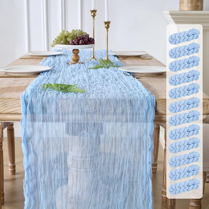 12 Pack Baby Blue Cheesecloth Table Runners, 120 Inch 10Ft Gauze Table Runner by YARGEZON