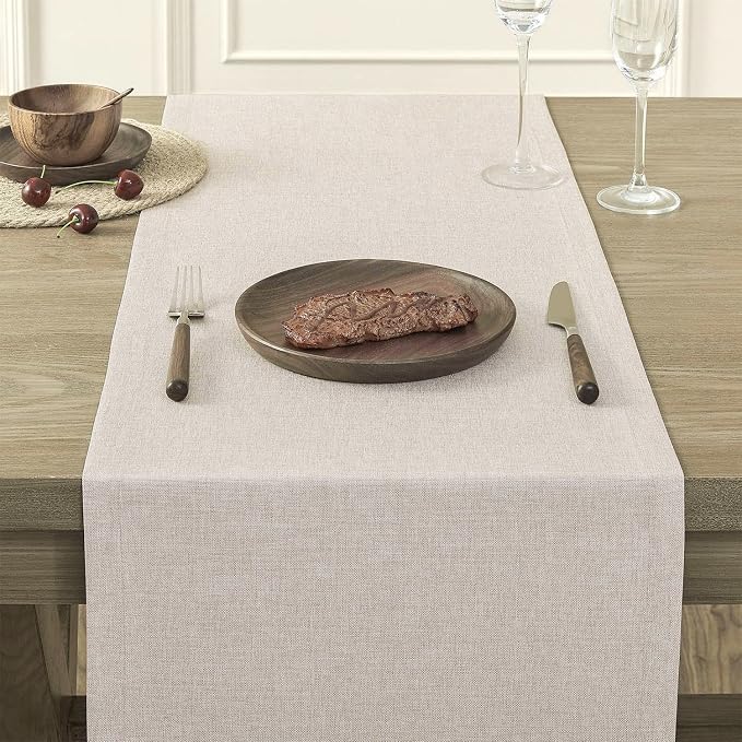 Basic Linen Style Table Runner, 14x48 Inch Light Tan | Mitered Corner Design - Image 5