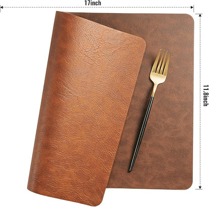 DOLOPL Thanksgiving Placemats Set of 12 Reversible Dual-Color Table Placemats – Heat Resistant Wipeable & Washable Place Mats, Luxury Faux Leather Table Mats for Table Decor(Reddish Brown & Brown)