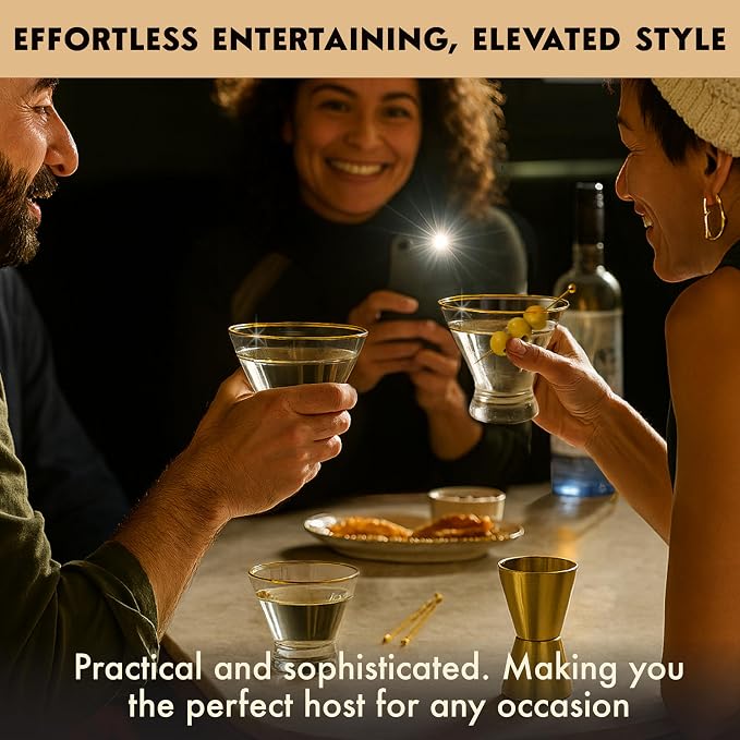VEMACITY Stemless Martini Glasses Set of 4 | Hand-Applied Gold Rim | Includes - Image 3