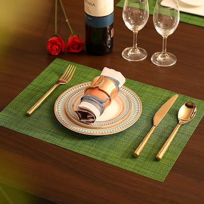 SLKQG Green Placemats Set of 6 - Wipe Clean Vinyl Placemats - Washable Heat Resistant PVC Table Mats for Dining Table - 17x12 Inch (Green, 6)