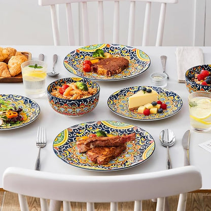 vancasso 12 Pieces Dinnerware Sets, Dark Green Plates and Bowls Set, Porcelain - Image 9