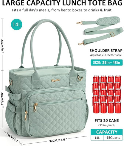 Lunch Box for Women Insulated Lunch Bag Quilted Soft Cooler Tote | 7 Pocket - Image 3