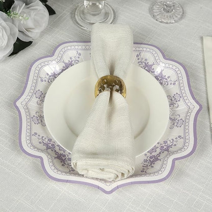 50 Pack 8" White Lavender Lilac French Toile Dessert Plates, Disposable Round Paper Floral Pattern Appetizer Salad Plates 300 GSM for Party Decoration