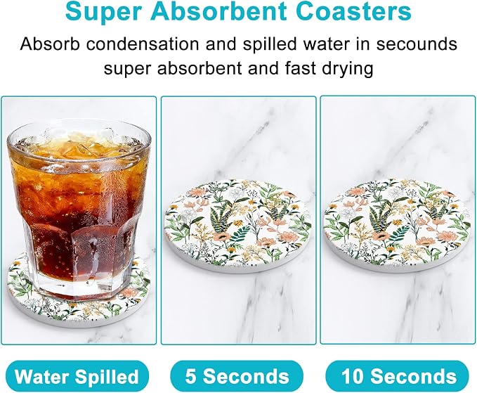 Coasters for Drinks, Kitchen Home Decor Housewarming Gift, Round 4 in - Image 3