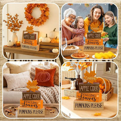 Moucuny 4 Pcs Fall Decoration for Home Wooden Maple Leaf Thanksgiving Table - Image 5