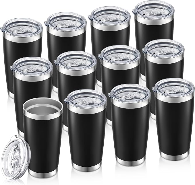 20oz Tumbler Bulk with Lid Stainless Steel Tumblers, 12 Pack | Leak Proof Lid by Unknown