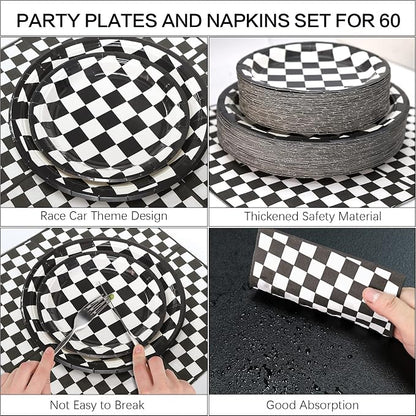 180Pcs Race Car Party Supplies Paper Plates and Napkins Serve 60 | Disposable - Image 3