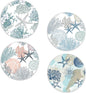 Seashell Coasters Set of 4, Starfish Beach Theme Round 4" Cup Coasters with Cork Base, Absorbent Ceramic Stone Coaster for Table Home Décor, Ideal Gifts for Women Men