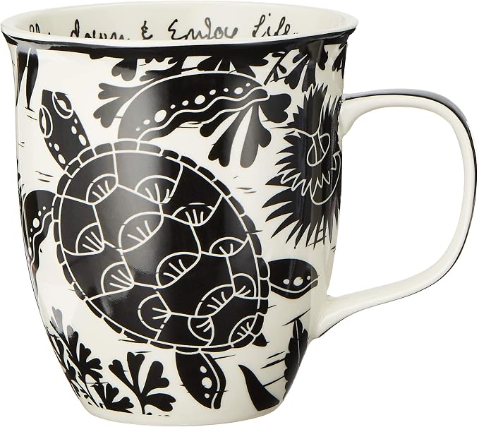 Karma Gifts 16 oz Black and White Boho Mug Sea Turtle by KarmaGifts