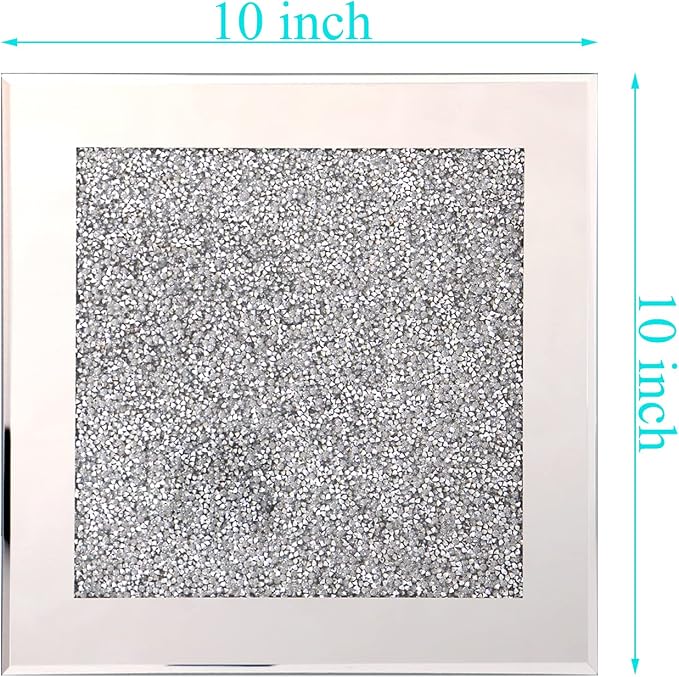 GIMORRTO Glass Mirrored Coaster 2 PC, Crushed Diamond Square Cup Mat 10" Decor - Image 6