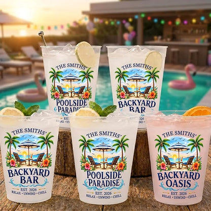 Custom Poolside Party Cups, Personalized Summer Vacation And Travel Gifts by PawfectHouseGifts