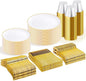 WDF 300PCS White and Gold Plates - Wedding Plastic Dinnerware Set for 50 Guests Include 50 Dinner & 50 Cake Plates, 50 Cutlery, 50 Cups for Wedding Birthday Valentine's Day