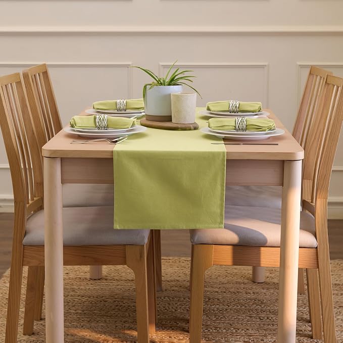 Encasa XO Table Runner 13"x72" Long | Cotton Canvas Fabric | Sage Green Solid - Image 4