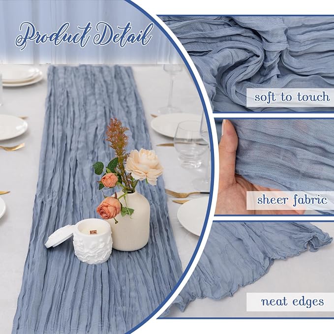 6 Pack Dusty Blue Cheesecloth Table Runner 22x120 Inch | 10Ft Boho Gauze Rustic - Image 4