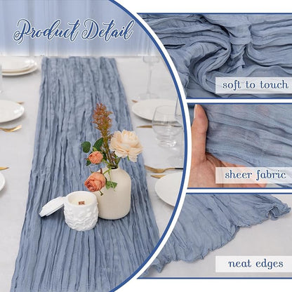 6 Pack Dusty Blue Cheesecloth Table Runner 22x120 Inch | 10Ft Boho Gauze Rustic - Image 4