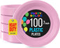 Pink Plastic Plates For Party 7" Pink Disposable Plates Heavy Duty 100 Pcs Plastic Dinnerware Sets Heavy Duty 350 GSM Disposable Dinnerware Set