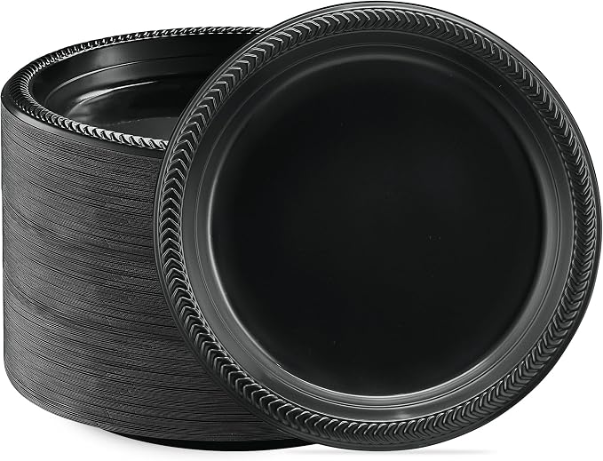 PLASTICPRO 400 PCS Black Plastic Plates Light Weight 9 Inch Plastic Dinner by PLASTICPRO