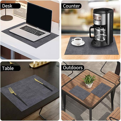 homing Faux Leather Heat Resistant Placemats 8 Packs, Waterproof Wipeable Dining PU Place Mats for Indoor & Outdoor, Easy to Clean, Charcoal