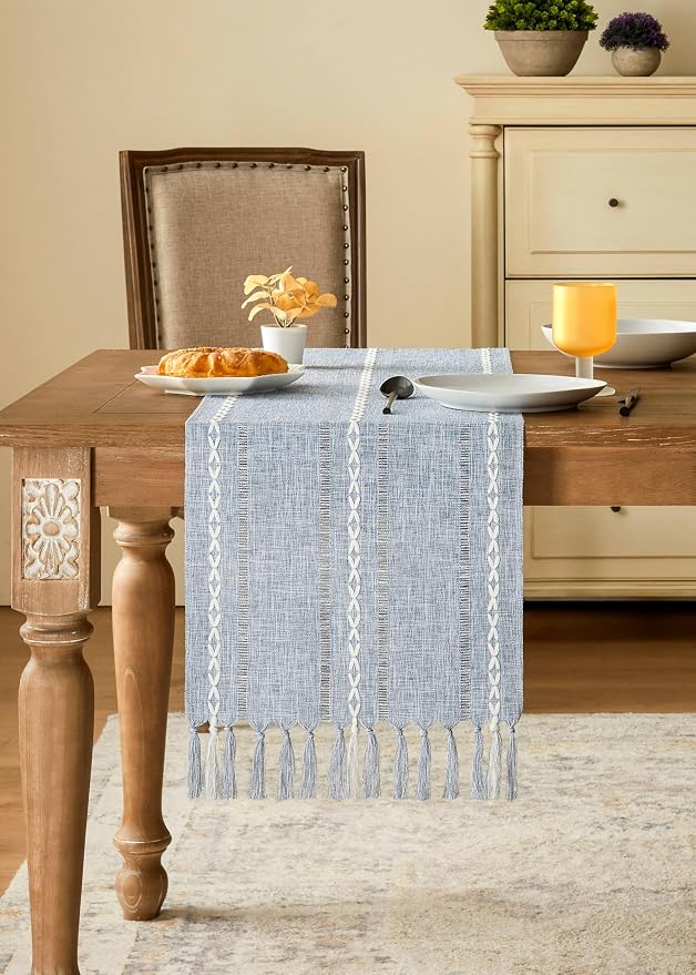 Hemstitched Farmhouse Table Runner, Cotton Linen Table Runners 48 Inches Long - Image 2